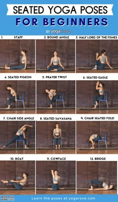 a woman doing seated yoga poses for beginners with the instructions to do it on her legs