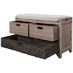 PRICES MAY VARY. [Versatile Use] Place this rustic storage bench anywhere in your home with its highly versatile design that will compliment a variety of spaces. Enjoy the thick cushioned upper to take a breath or relax on the bench, the basket and 2 drawers make this piece the perfect contender for shoe storage in your hallway or an organizer in bedroom or living room. [Spacious Storage Space] A spacious storage space is provided by the 2 drawers and 1 removable basket to stow away your belongi Narrow Storage Bench, Shoe Storage Bench With Cushion, Rustic Storage Bench, Wood Entryway Bench, Storage Bench With Cushion, Wood Shoe Storage, Shoe Rack Bench, Storage Benches