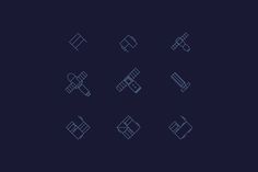 a set of nine different icons on a dark background, each with an arrow in the center