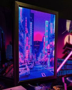 an image of a neon city at night