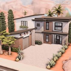 this is an artist's rendering of a house in the desert with palm trees