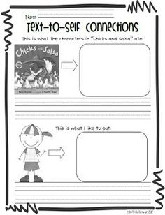 the text to self connections worksheet is shown in black and white, with an arrow