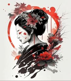 Asian Tattoo Design Illustration Art Bisaya Quotes, Geisha Tattoo Design, Geisha Tattoo, Asian Tattoos, Asian Painting, Design Illustration Art, Cool Business Cards