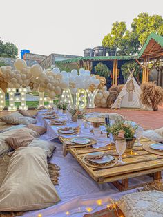 a table set up for a birthday party