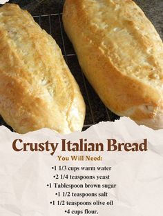 two loaves of bread sitting on top of a cooling rack with instructions for how to make them