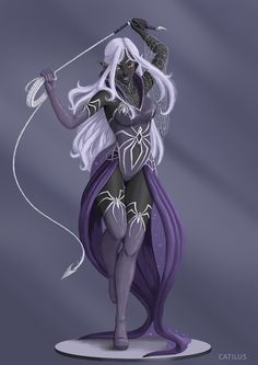 a cartoon character with long white hair and purple outfit holding a wand in her hand