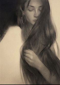 a drawing of a woman with long hair