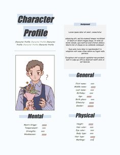 the character profile sheet for an animated movie