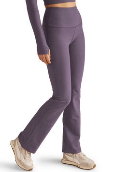 Beyond Yoga's High Waisted Practice Pant flatters every body type, and looks amazing on curvy and slim shapes! A perfect active yoga pant you can wear for work or play, made from our buttery soft Spacedye fabric, it's the perfect blend of fashion and function, and the one piece you'll wear again and again. Designed and assembled in the USA 5” waistband, sits at natural waist Long length Wide leg opening Uniquely created to flatter every shape Every style we produce is wear-tested on our in-house Fitted Purple Moisture-wicking Yoga Pants, Purple Yoga Activewear With 4-way Stretch, Purple 4-way Stretch Yoga Pants For Sports, Purple 4-way Stretch Yoga Pants For Pilates, Purple Compressive Sportswear Yoga Pants, Beyond Yoga, Heather Black, Yoga Clothes, Yoga Pants