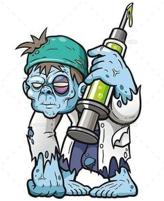 a cartoon zombie holding a microscope and looking at the camera with tears on his face