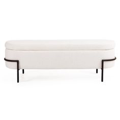 a white bench with black legs on a white background