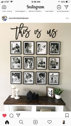 an instagram page with pictures on the wall and photos hanging above it, which says this is us