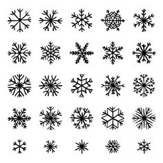 snowflakes are shown in black and white, with different shapes on the bottom