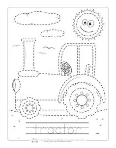 a tractor worksheet for children to learn how to draw and color the vehicle