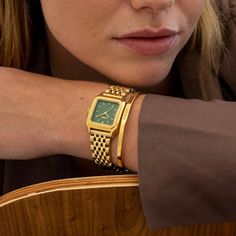 Macy Gold Green – Burker Watches Cute Watches, White Mesh, The Present, Brown Gold, Time Piece, Dream Closet, Jewelry Shop, Mood Board, Vision Board