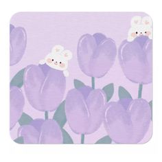 a painting of purple tulips with sheep on them