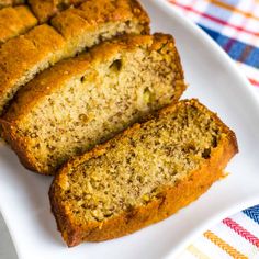 slices of banana bread on a white plate