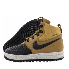 Style Athletic Features & Fastening Laces Width Medium Material Synthetic Product Line Nike Lunar Force Type Boot Color Brown-Black Upper Material Synthetic Brand Nike Shoe Width Medium Lunar Force 1 Duckboot, Nike Lunar Force, Nike Air Max Mens, Nike Brown, Nike Shoe, White Shoes Sneakers, Nike Lunar, Style Athletic, Nike React