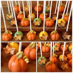 several pictures of pumpkins with candles in them