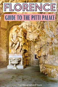 the cover of a guide to the pitti palace in italy with text overlaying it