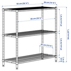 a drawing of a three tier shelving unit with measurements