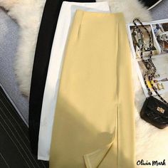 Olivia Mark - High-Waisted Pleated Midi Skirt in Elegant White, Designed for a Flattering Fit Long Brown Skirt, High Waist Long Skirt, Business Skirt, White Midi Skirt, High Waisted Maxi Skirt, Coban, Formal Skirt, Skirts Women, Coffee Color