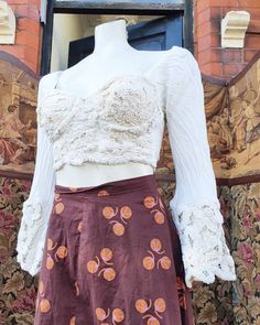 "Cute 1980s 90s white crochet lace cropped bustier top with sleeves Bust 32\" underbust26\" £28.99 ( plus p and p ) Condition  Minor flaws hook and eyes need sorting abit" Fitted Summer Top With Lace Sleeves, Fitted Top With Lace Sleeves For Summer, Fitted Lace Crochet Top For Spring, Fitted Crochet Lace Crop Top, Fitted Crop Top With Lace Sleeves, Lace Trim Crop Top, Fitted Cropped Lace Top Blouse, Fitted Cropped Blouse With Lace Top, Fitted Lace Top Cropped Blouse