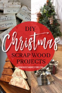 christmas scrap wood projects with text overlay that reads diy christmas scrap wood projects