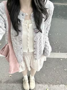 shoujo girl style cute pastel outfit inspo white grey Sawako Fashion, Pose 28, Douyin Fashion, Shoujo Girl, Grandma Fashion, Future Clothes, Girls Summer Outfits