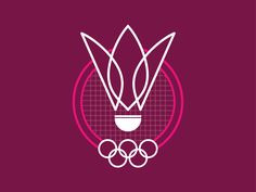 the olympic logo is shown in pink and white on a purple background with circles around it