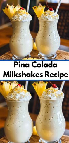 pina colada milkshakes recipe with pineapples and whipped cream on top