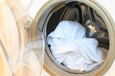 there is a white towel in the washing machine