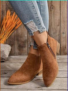 Brown Suede Ankle Boots, Grey Booties, Pointed Toe Boots, Zipper Boots, Chunky Boots, Boots For Women, Peep Toe Heels, Suede Ankle Boots, Womens Boots Ankle