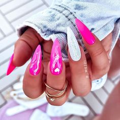 Nail Designs Colorful, Luxury Nail Designs, Nails Design Fall, Pink Stiletto Nails, Beauty Nail Salon, Neon Pink Nails, Pink Stilettos, Different Nail Designs