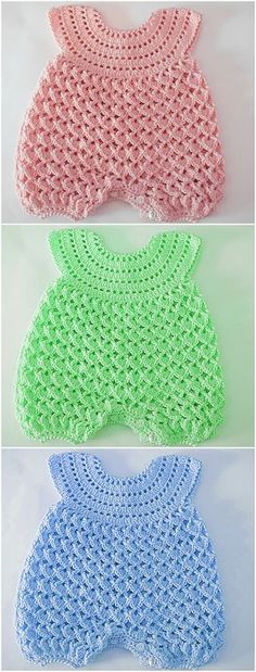 four different colors of crocheted baby bibs on white, blue, green and pink