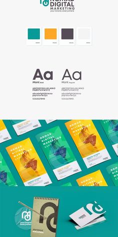 the front and back cover of a brochure with different colors, shapes and font