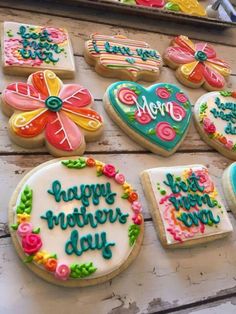 decorated cookies with the words happy mother's day on them