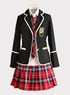 Buy Middle School Students High School Students Uniform Suit Black Jacket Red Plaid Skirt Collegiate JK Uniform on Lolitain.com. Choose your perfect classic lolita dress, gothic lolita dress, and more. Regular discounts up to 50% off. British School Uniform, School Uniform Dress, School Jacket, High School Uniform, Red Plaid Skirt, School Uniform Fashion, School Uniform Outfits, Coat Skirt, Women's Uniforms