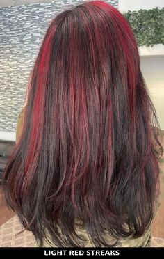 Streaks In Hair, Black Hair With Red, Hair With Red Highlights, Red Hair With Highlights