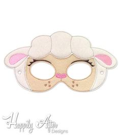 a white sheep mask with pink ears on it's face and the words happy after