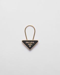 Gold/black Enameled Metal Key Ring | PRADA Jeweled Bag, Custom Belt, Luggage Bags Travel, Large Wallet, Triangle Logo, Ring Women, Charm Gift, Women Accessories Bags, Black Enamel