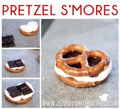 pretzel s'mores with chocolate and marshmallow on the side