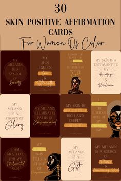 the 30 skin positive affirmation cards for women of color are shown in different colors