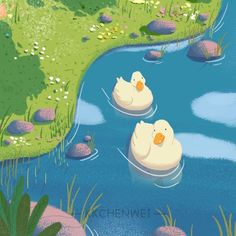 three ducks floating on top of a lake