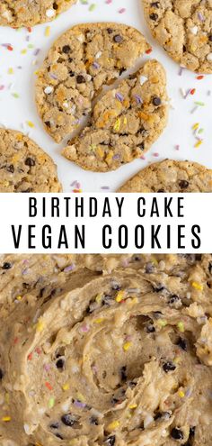 birthday cake vegan cookies with chocolate chips and sprinkles in the middle