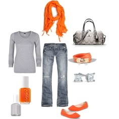 Super cute. Orange Power, How To Have Style, Orange Flats, Orange Scarf, Flats Outfit, Carrie Bradshaw, Looks Style, Mode Inspiration, Outfit Casual