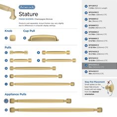 the details for an american standard style curtain rod and handle set in satin brass finish