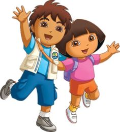 the cartoon character dora and her brother are dancing together with their arms in the air