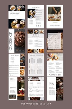 a collage of photos showing different types of desserts and pastries on display