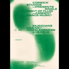 an advertisement for the night of fluid dance music, with green and white text on it